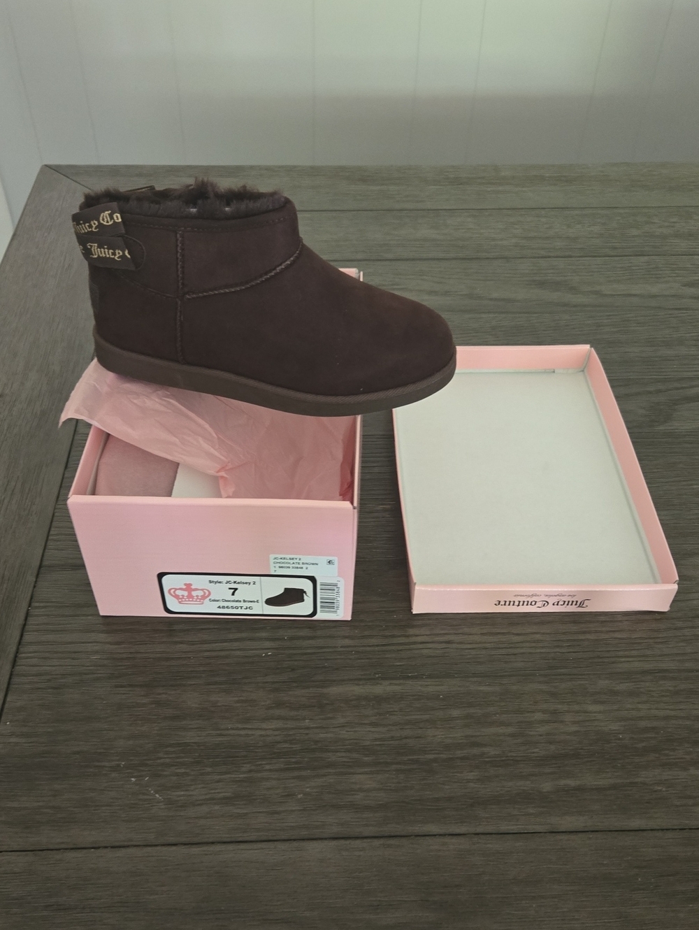 Juicy Couture Brown Faux-Fur Trim Ankle Booties